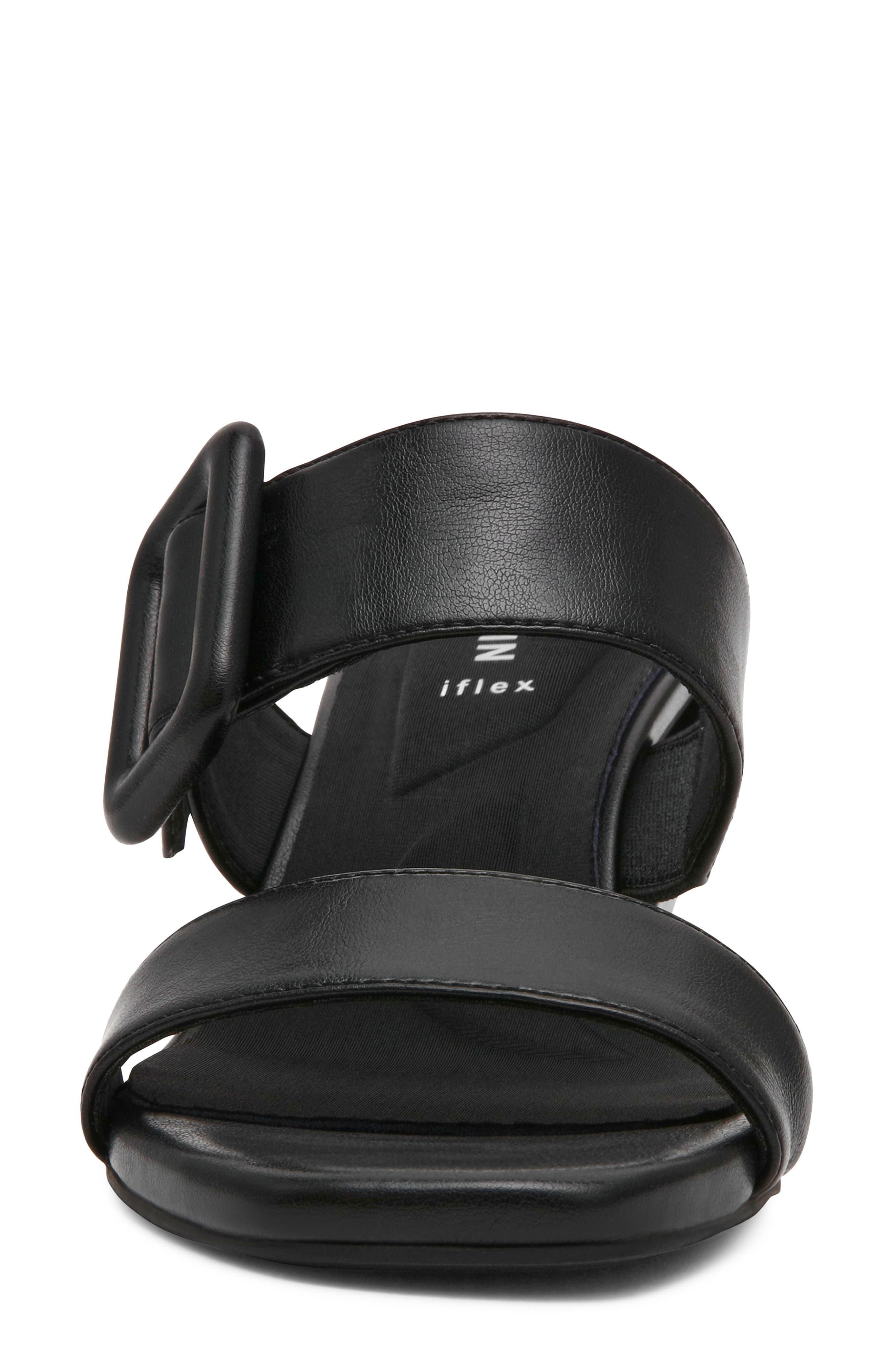 Anne Klein Narita Buckle Strap Block Heel Sandal, Alternate, color, Black Smooth