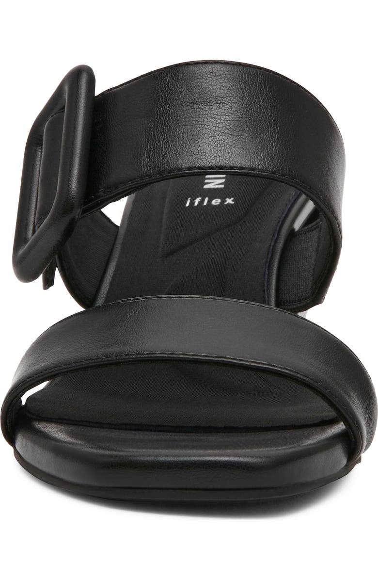 Anne Klein Narita Buckle Strap Block Heel Sandal, Alternate, color, Black Smooth