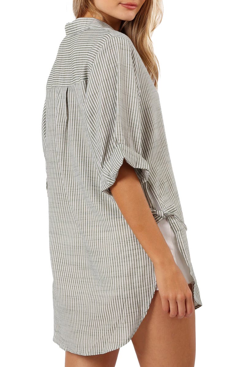 Petal & Pup Wren Oversize Stripe Button-Up Shirt, Alternate, color, Olive