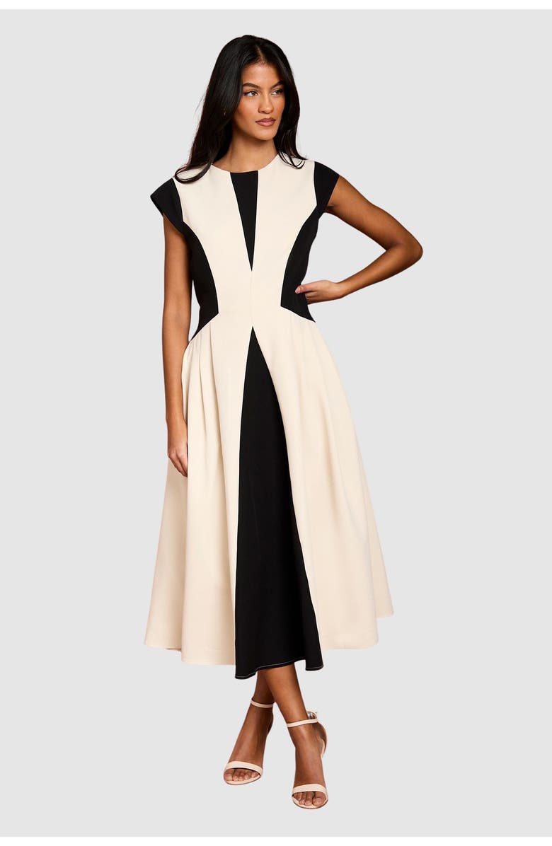 Coast Petite Crepe Colour Block Midi Dress, Main, color, Mono