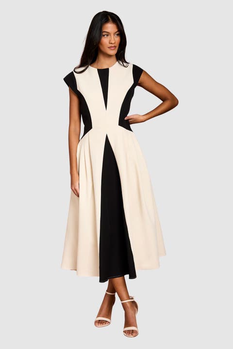 Petite Crepe Colour Block Midi Dress