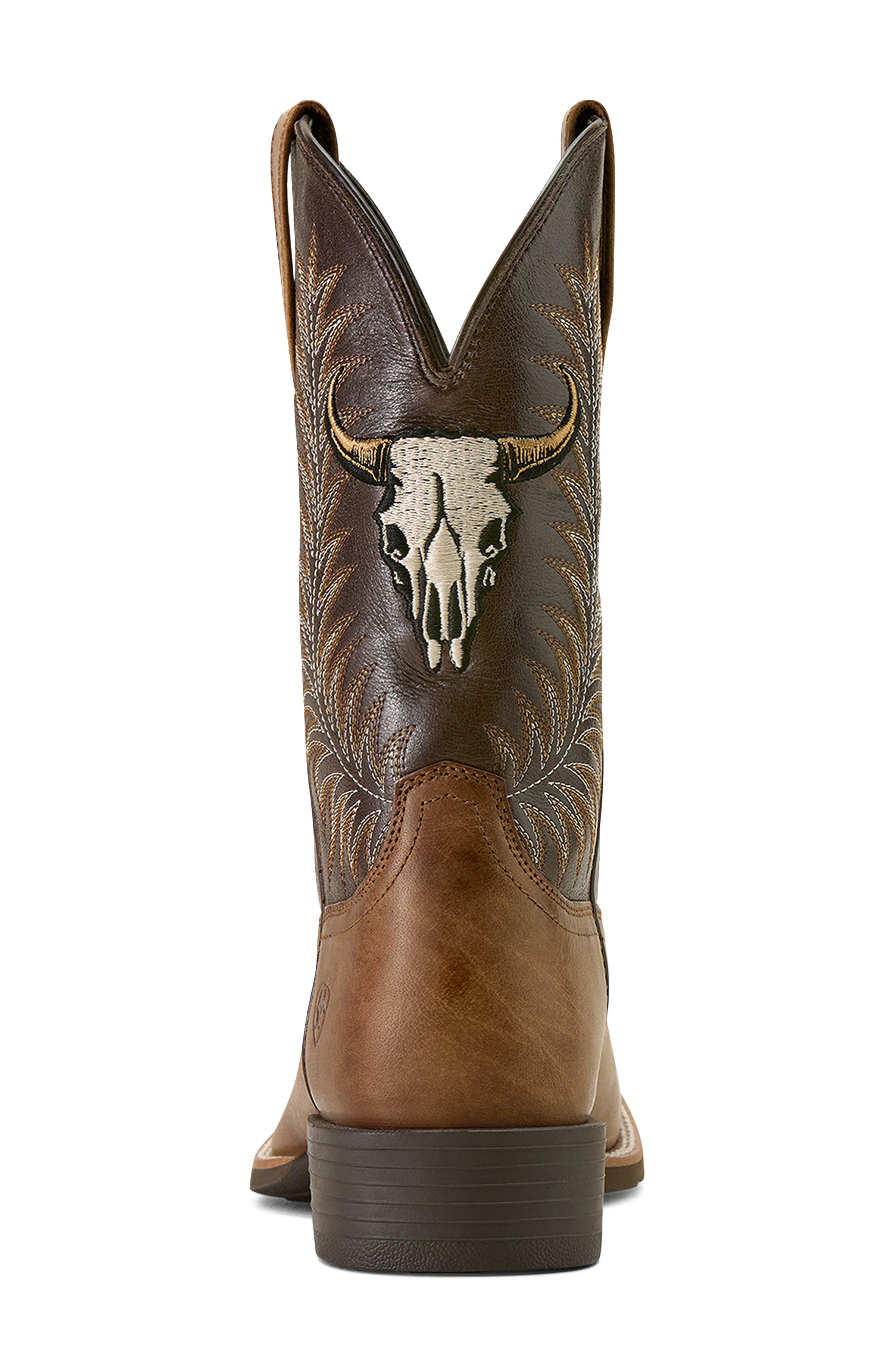 Ariat Sport Steer Skull Wide Square Toe Cowboy Boot, Alternate, color, Brown