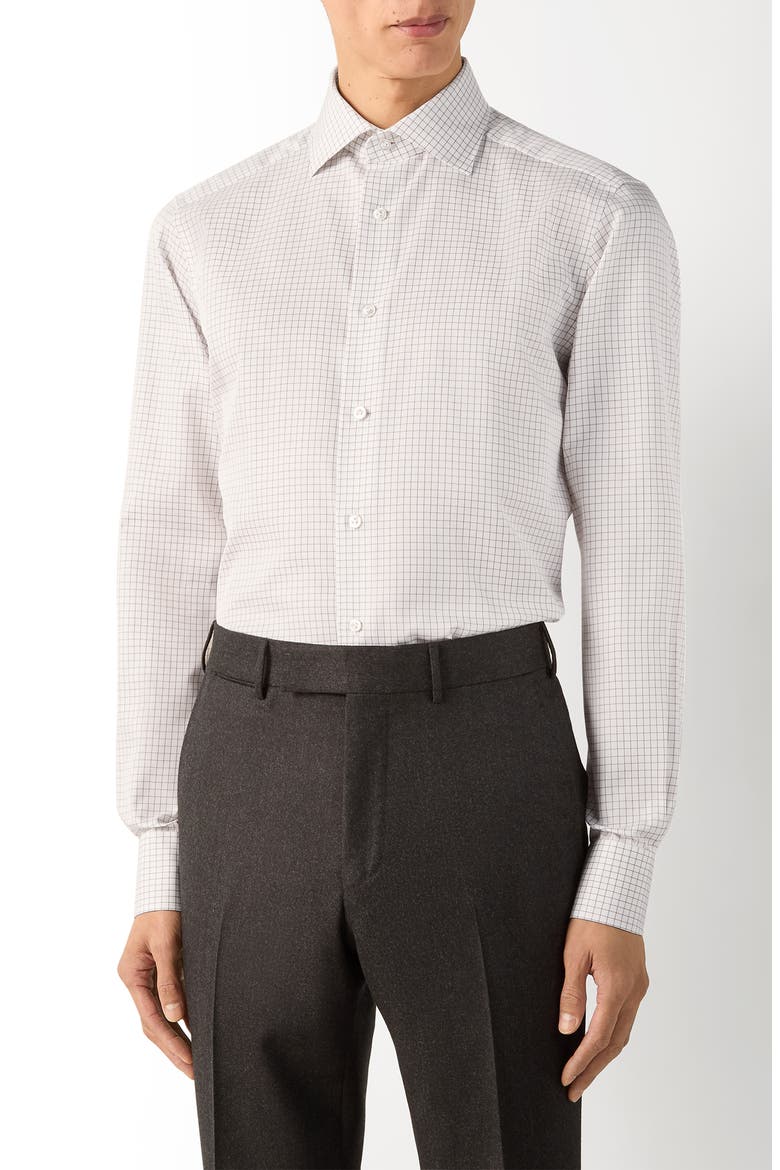 Centoventimila Minicheck Cotton Button-Up Shirt, Main, color, WHITE AND DARK GREY