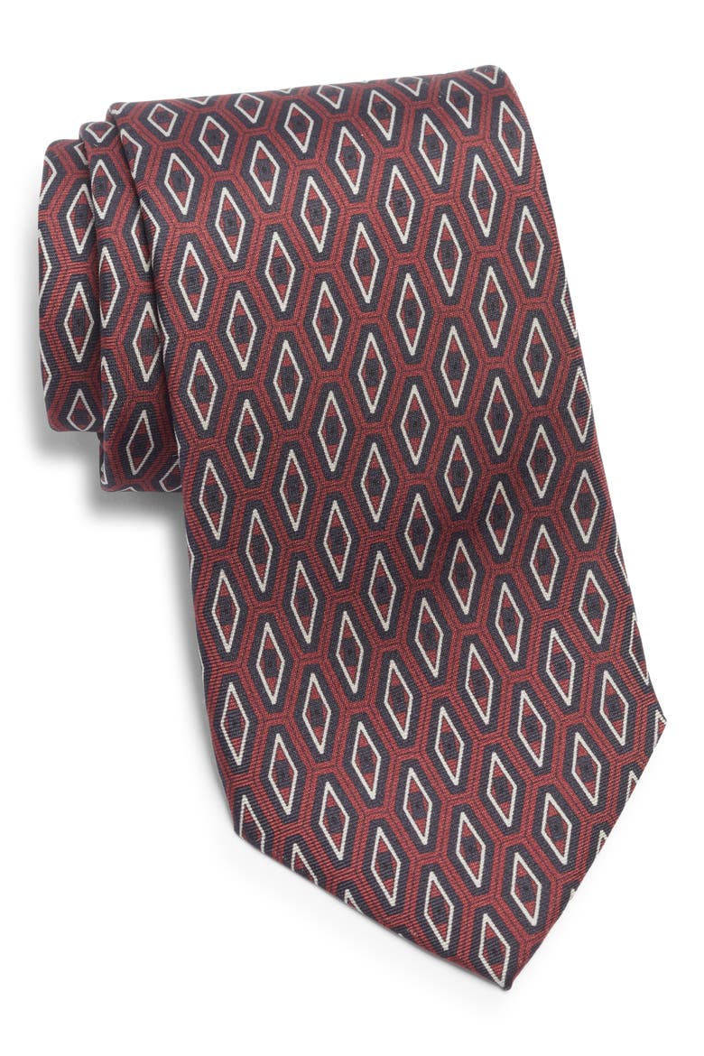 Washington Geometric Print Silk Tie, Main, color, BURGUNDY