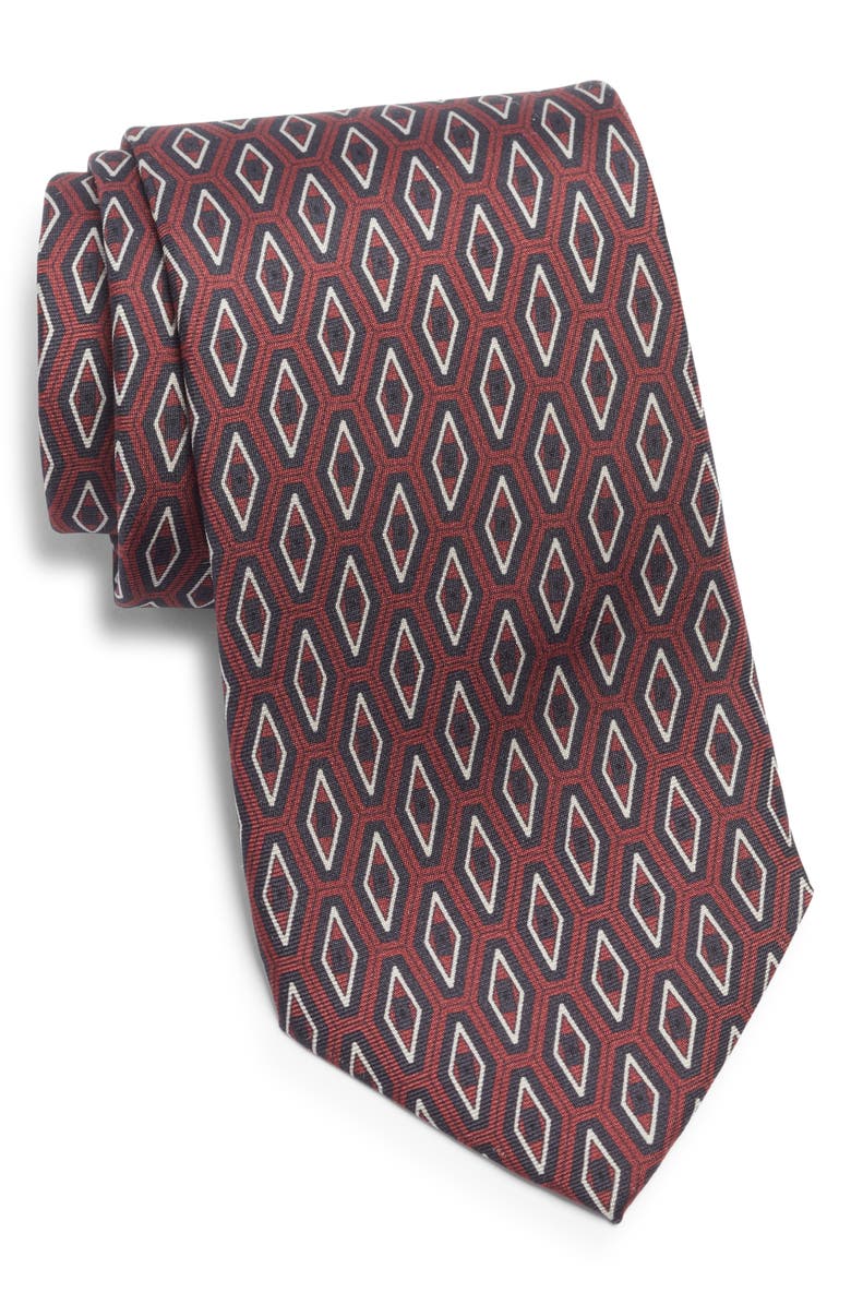 Jack Victor Washington Geometric Print Silk Tie, Main, color, Burgundy