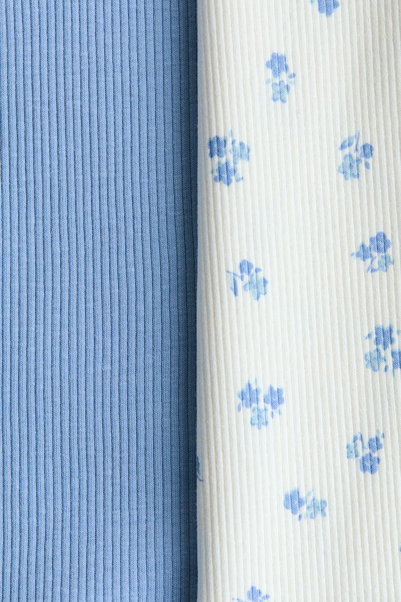 2-pack Ribbed Cotton Tops, Alternate, color, Light blue/Floral