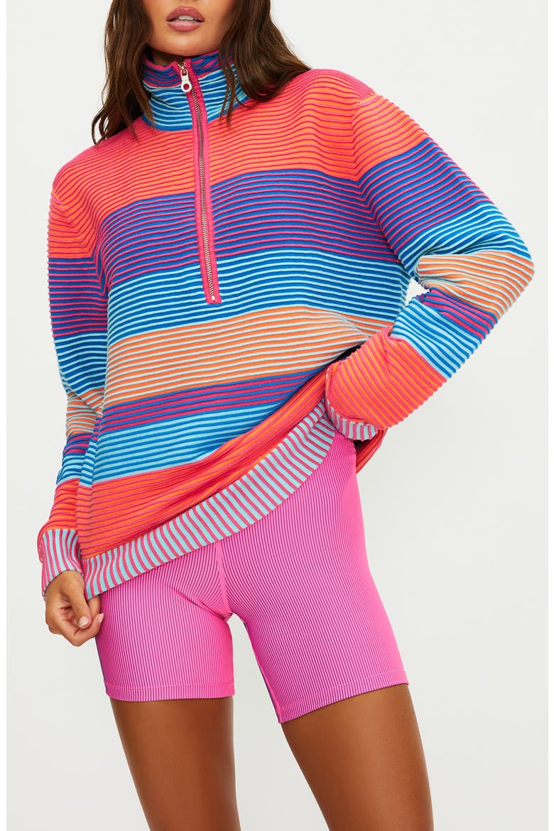 Lainey Stripe Half Zip Sweater, Main, color, VIBRANT VOLLEY STRIPE