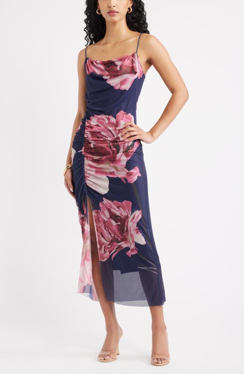 Floral Print Mesh Maxi Dress
