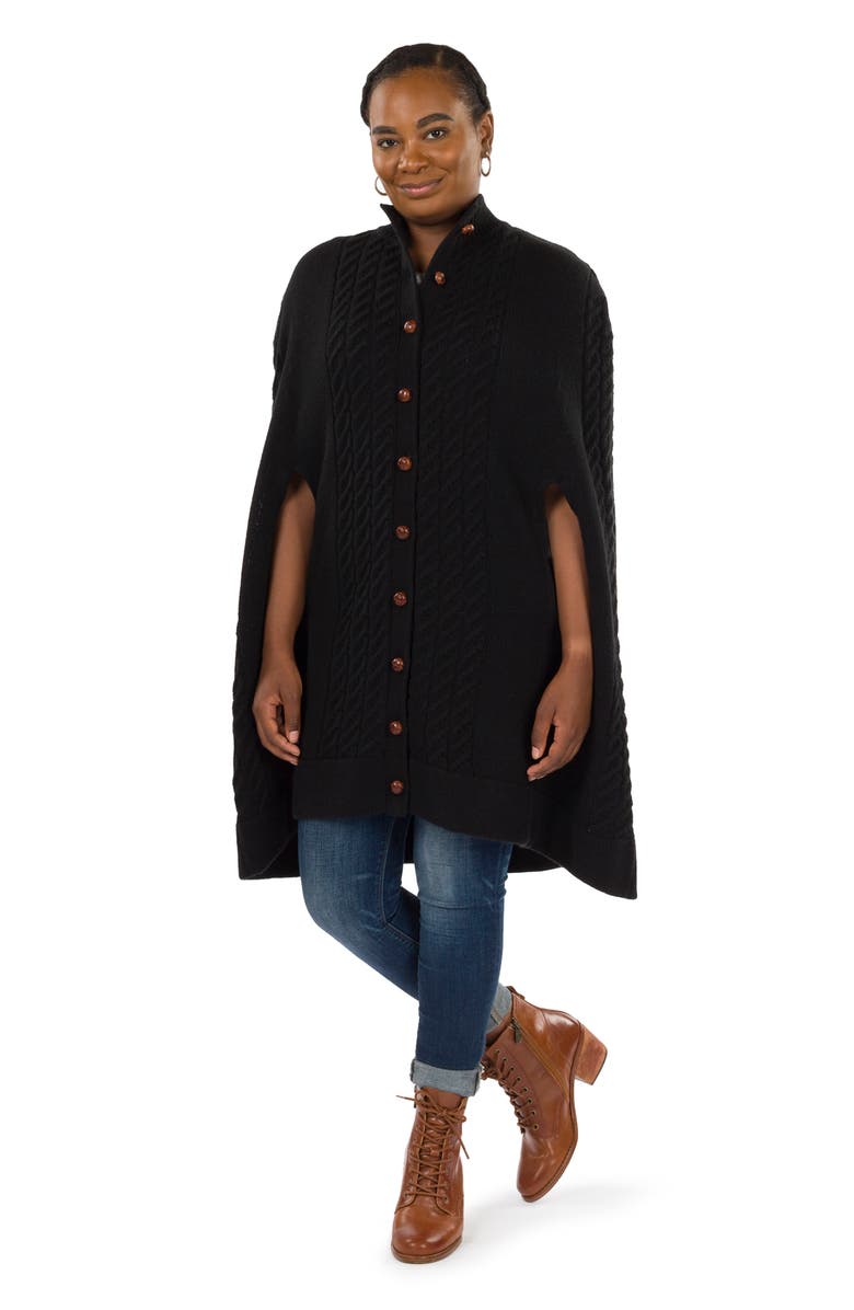Patricia Nash Cable Knit Cape, Alternate, color, Black