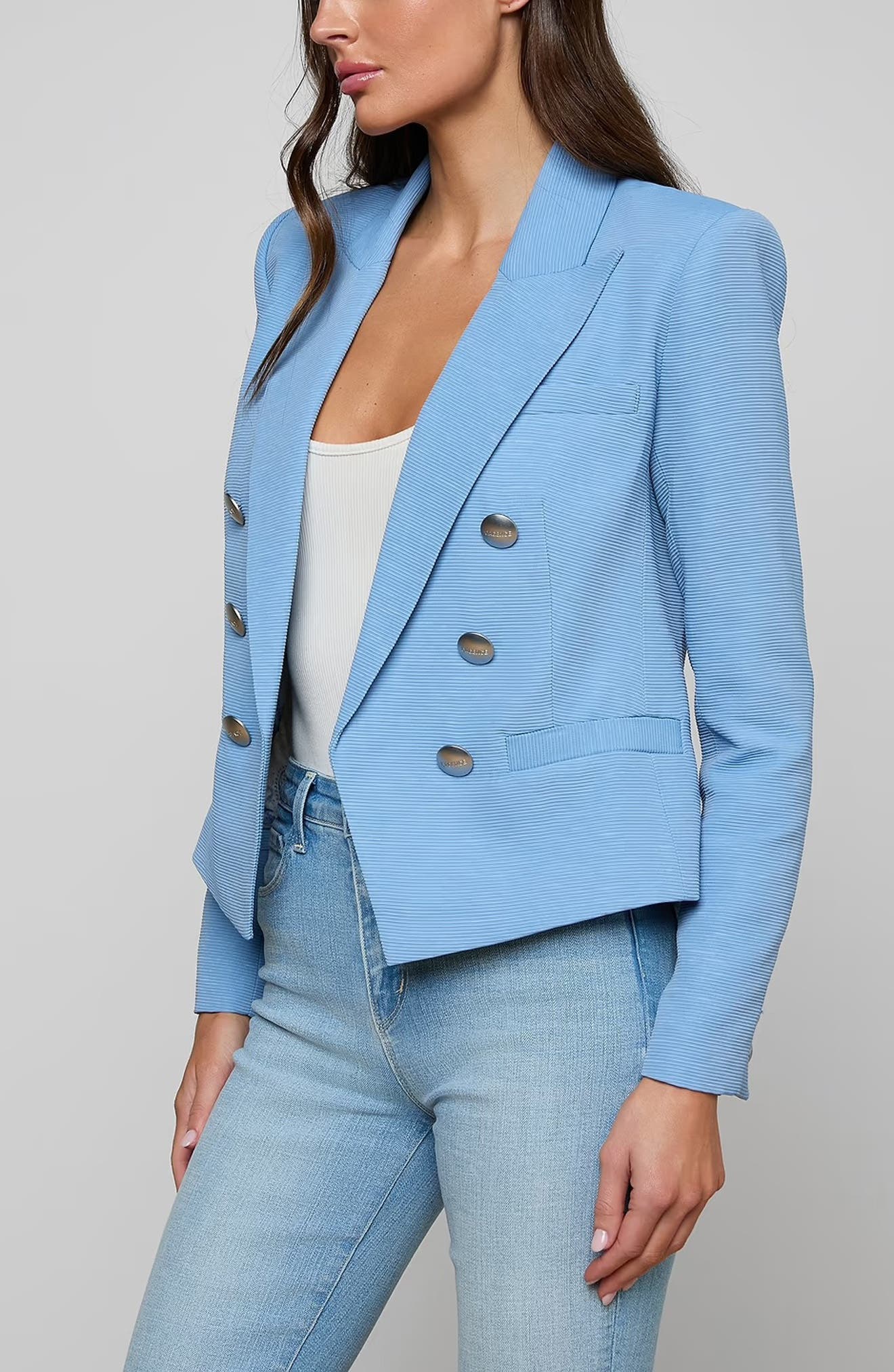Женские L'AGENCE Brooke Texture Double Breasted Crop Blazer — фото 3