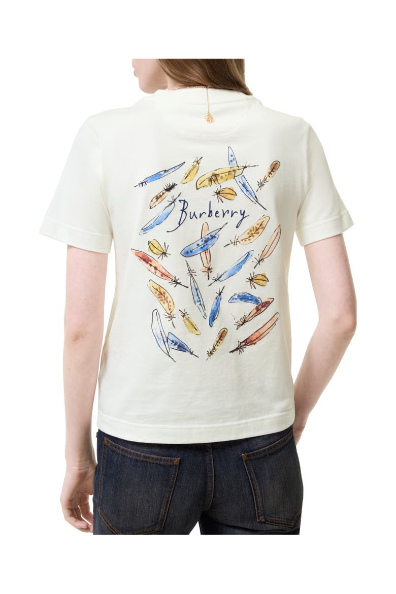Feather Print Cotton T-shirt, Alternate, color, Chalk white