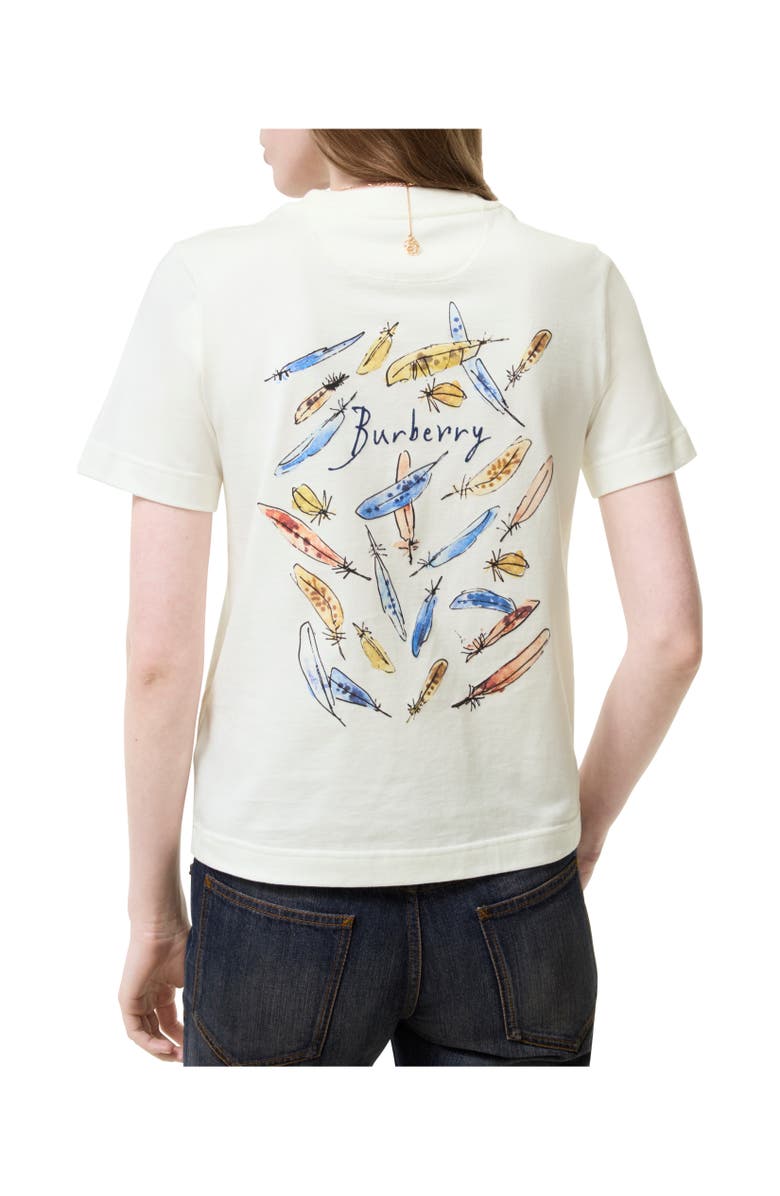 Burberry Feather Print Cotton T-shirt, Alternate, color, Chalk White