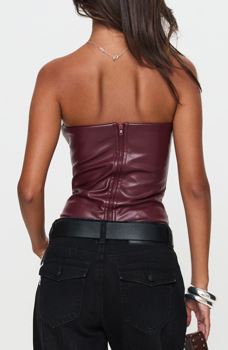 Princess Polly Oaklee Strapless Faux Leather Top, Alternate, color, Burgundy