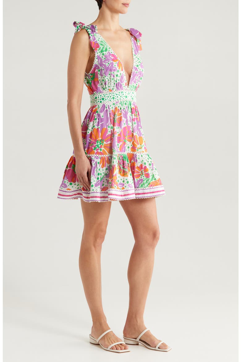 Cara Print Ruffle Cover-Up Minidress, Alternate, color, PINK ARTISTIC FLOWER