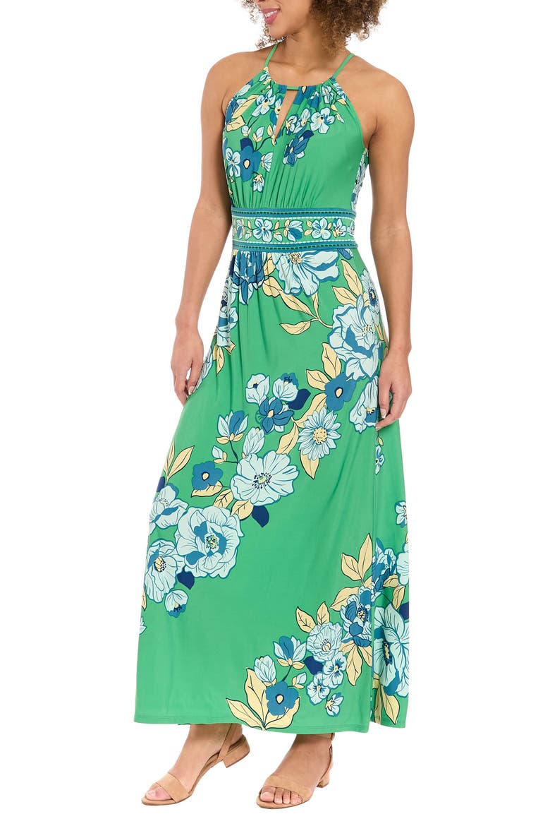 Morris Floral Shift Maxi Dress, Alternate, color, GREEN/ AQUA