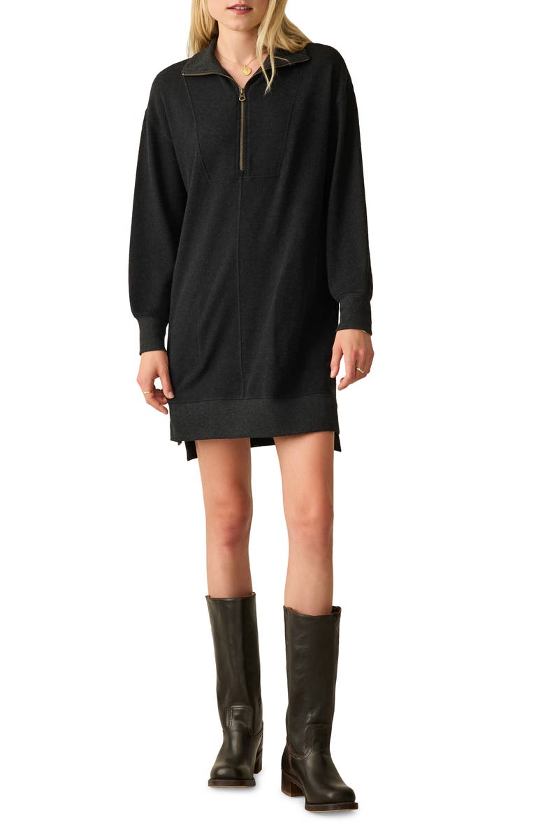 Faherty Legent Quarter Zip Long Sleeve Minidress, Main, color, Heathered Black Twill