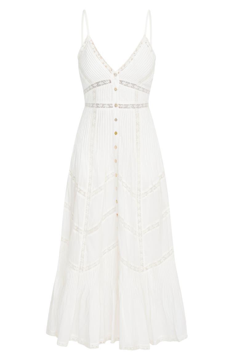 Esilda Lace Trim Cotton Dress, Alternate, color, TRUE WHITE