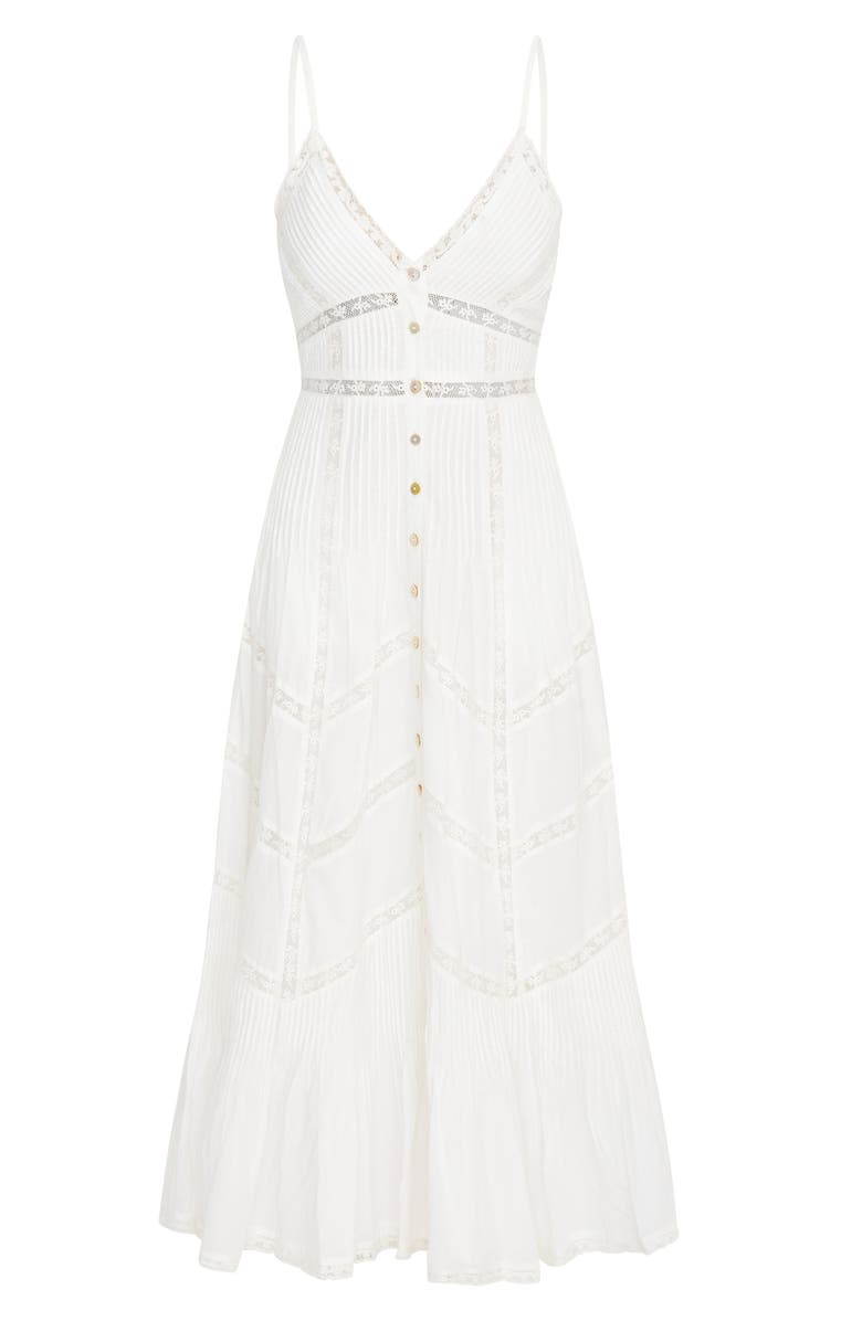 LoveShackFancy Esilda Lace Trim Cotton Dress, Alternate, color, True White