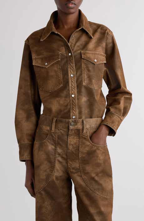 Isabel Marant Étoile Karima Faux Leather Snap-Up Shirt