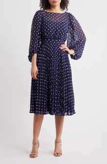Eliza J Polka Dot Illusion Neck Midi Dress
