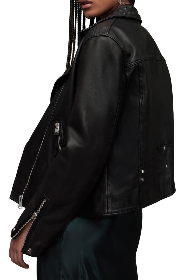 Lyra Pyramid Detail Leather Moto Jacket, Alternate, color, BLACK