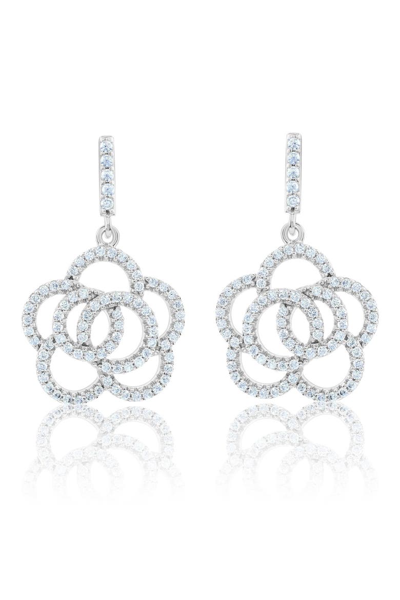 Sterling Silver Pavé Cubic Zirconia Flower Drop Earrings, Alternate, color, WHITE