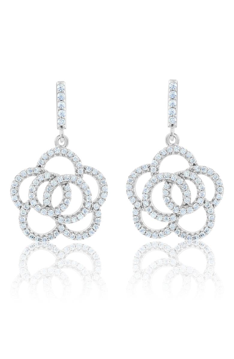 SUZY LEVIAN Sterling Silver Pavé Cubic Zirconia Flower Drop Earrings, Alternate, color, White