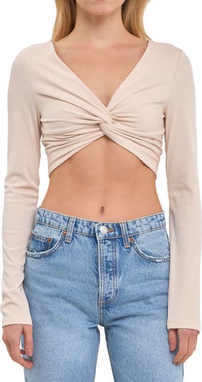 Grey Lab Front Twist Long Sleeve Knit Crop Top | Nordstrom