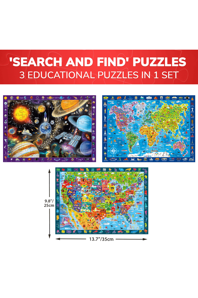 Educational Jigsaw Puzzles for Kids & Adults - Map & Space Puzzle Set, Alternate, color, 100 Piece Set