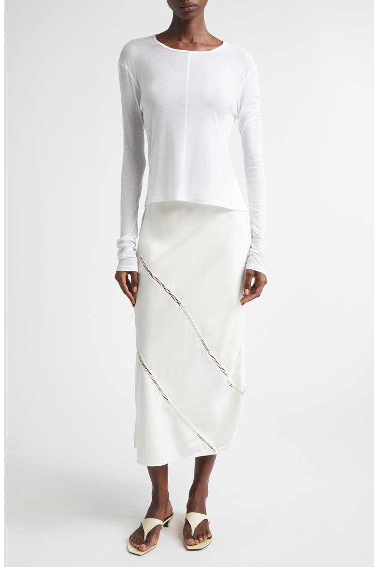Tobago Embroidered Silk Midi Skirt, Alternate, color, OFF-WHITE