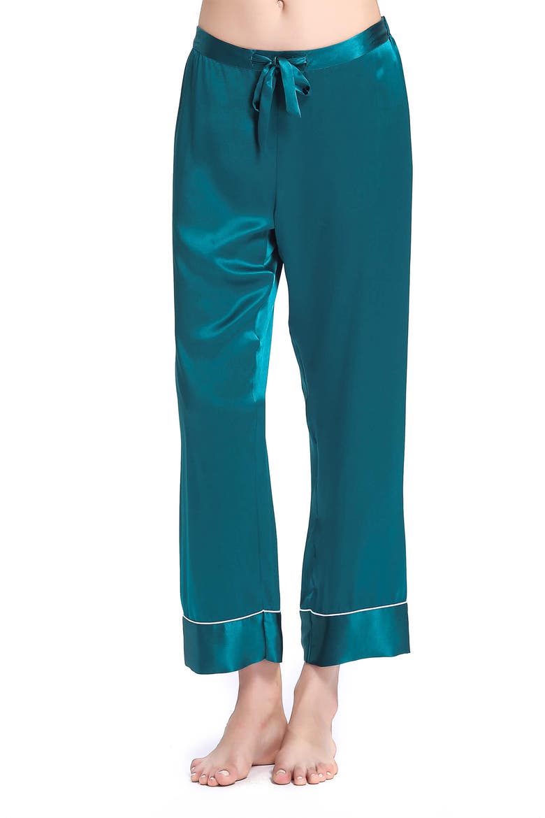 Women's Chic Trimmed Silk Pajama Set, Alternate, color, Dark Teal