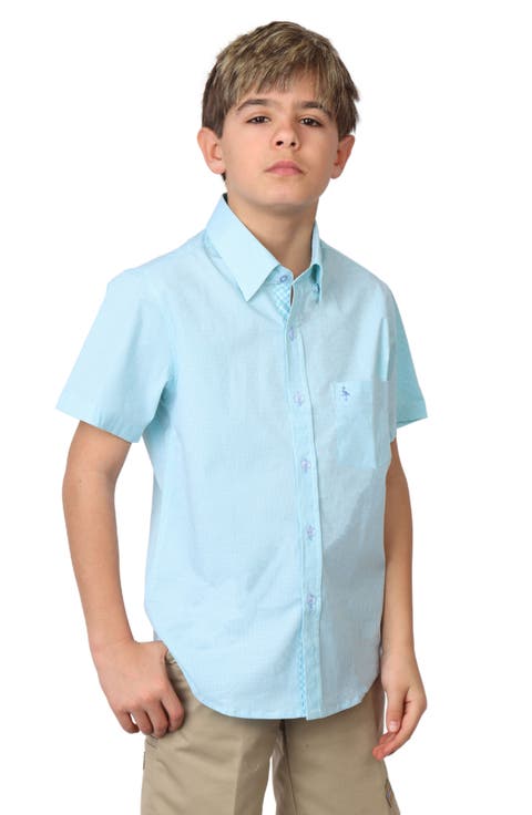 Kids' Micro Gingham Short Sleeve Stretch Cotton Button-Up Shirt (Big Kid)
