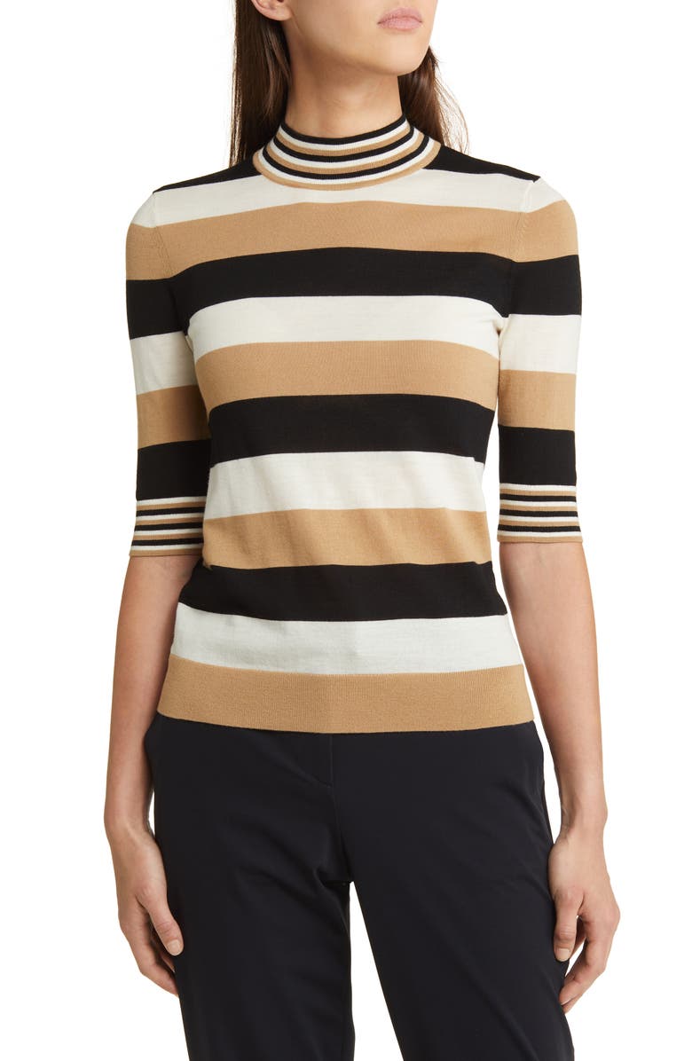 BOSS Fratellina Stripe Wool Mock Neck Sweater, Alternate, color, 