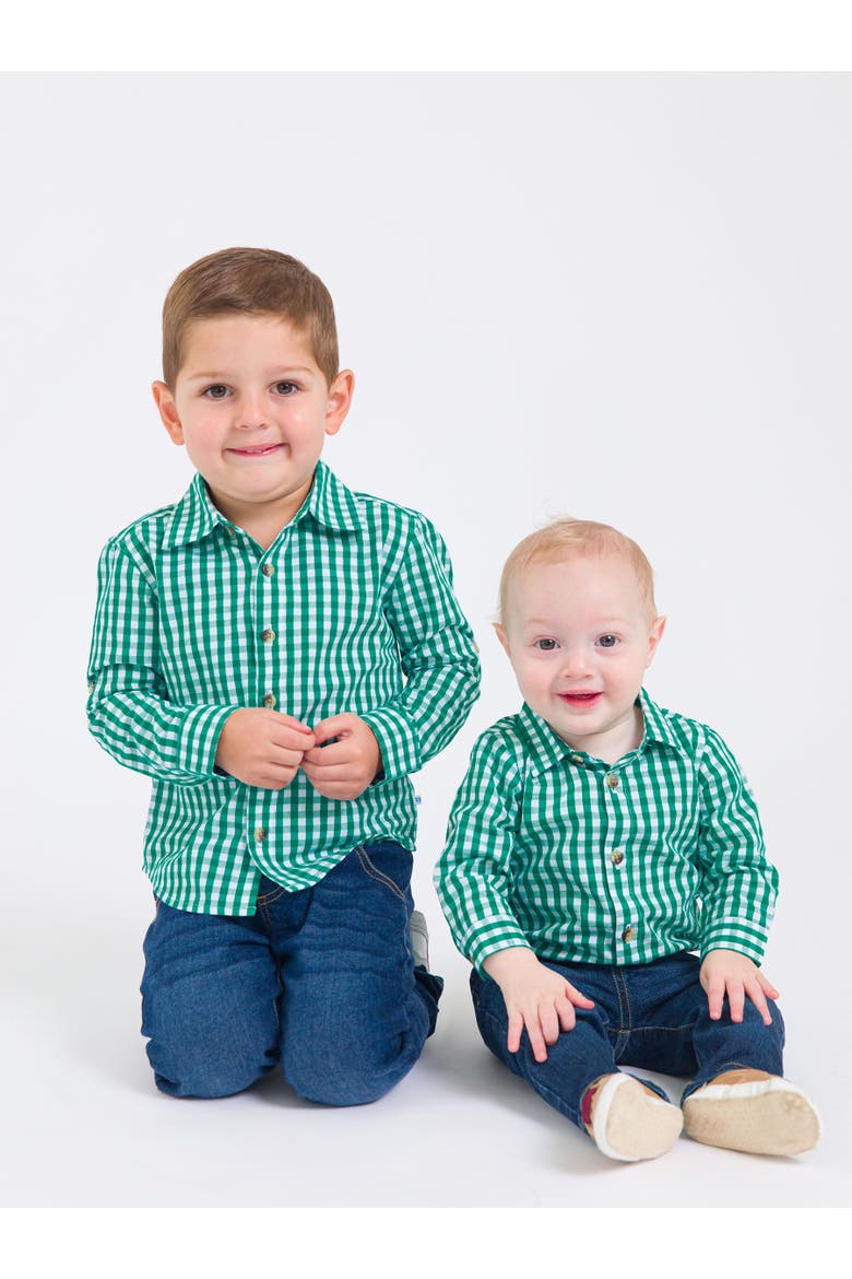 Boys Long Sleeve Button Down Shirt, Alternate, color, Classic Emerald Green Gingham