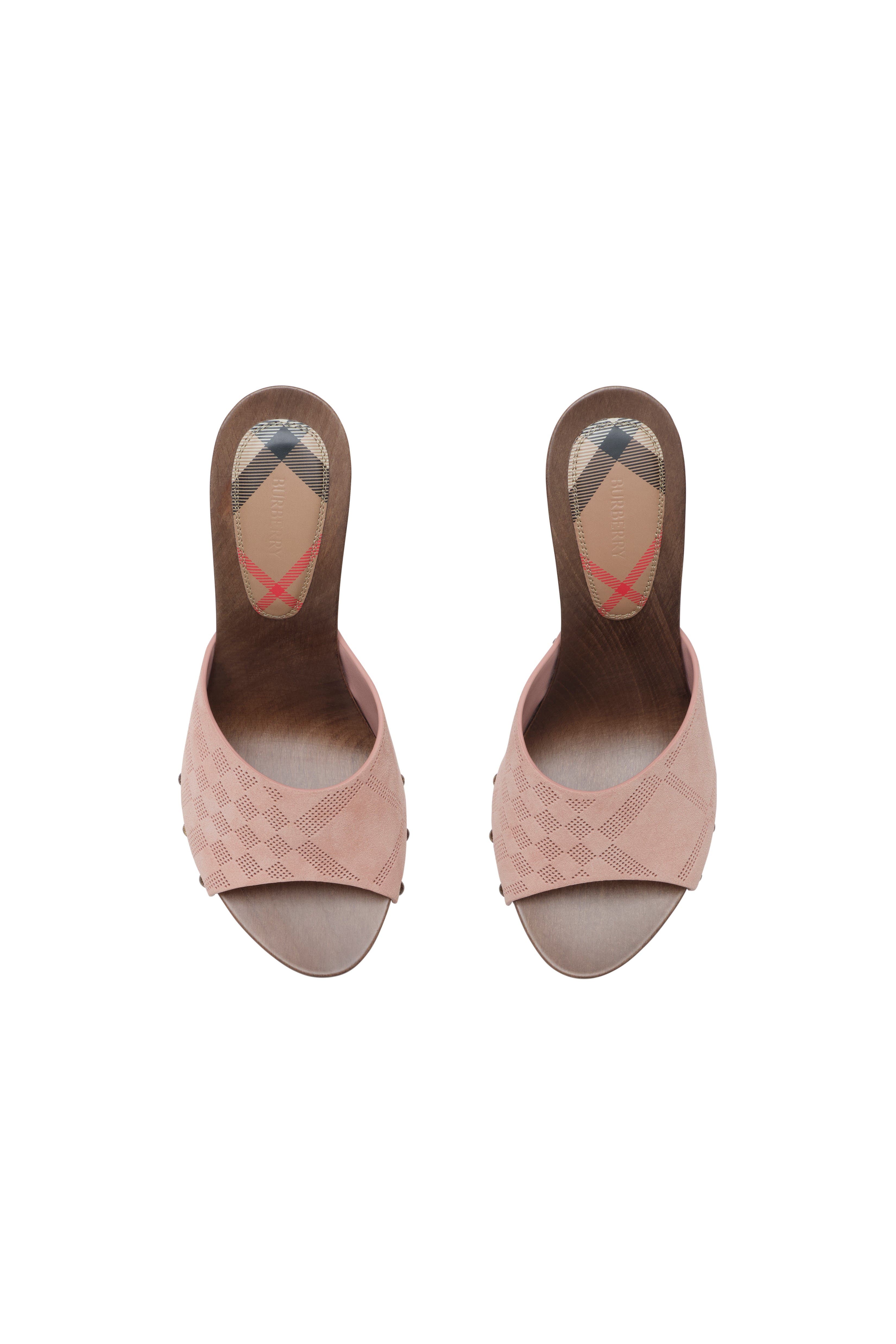 Burberry Check Suede Potter Mules, Alternate, color, Peony Pink