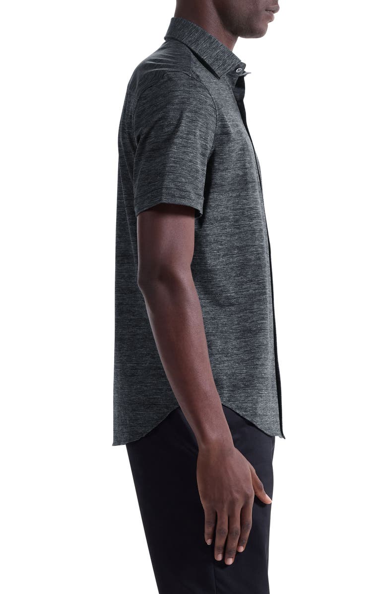 Bugatchi Miles OoohCotton<sup>®</sup> Space Dye Short Sleeve Button-Up Shirt, Alternate, color, Black