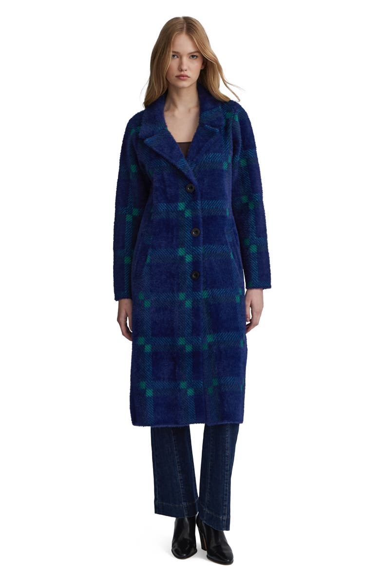 NVLT Plaid Faux Fur Coatigan, Alternate, color, Navy