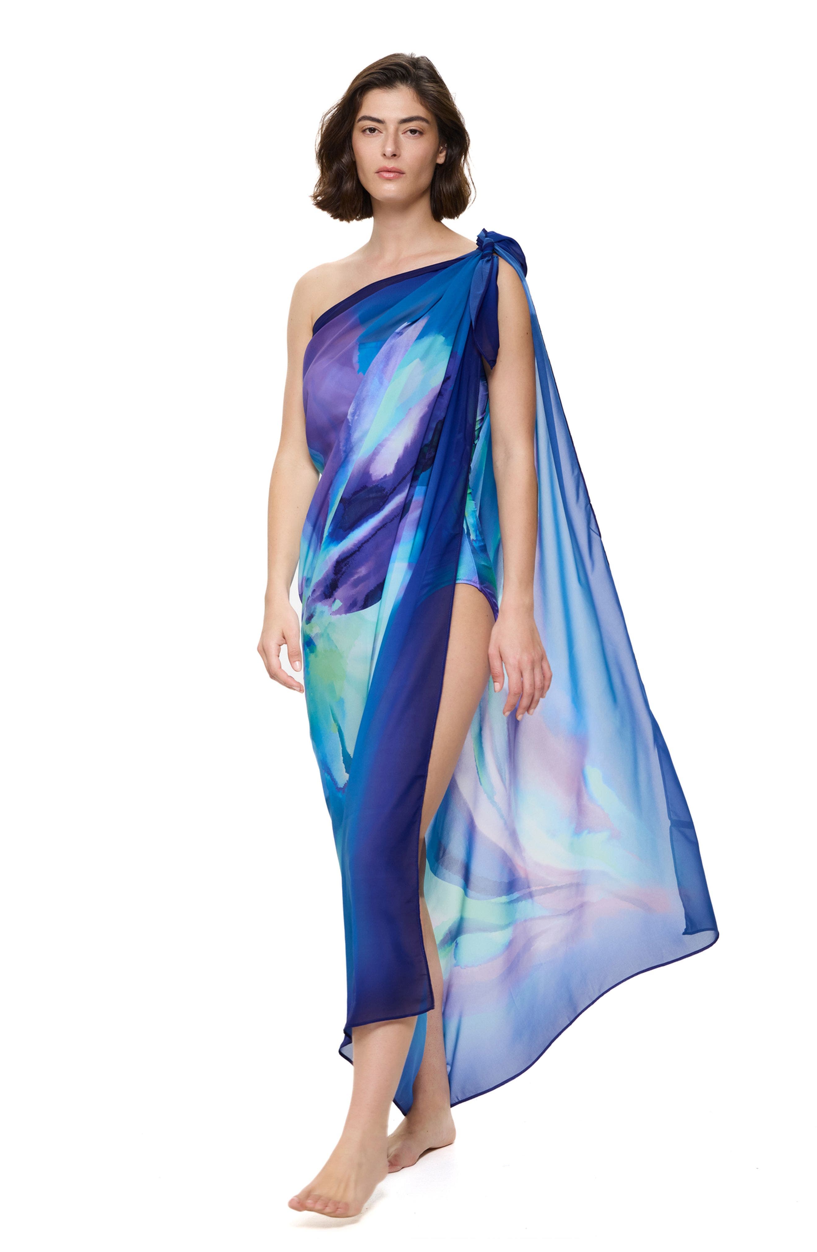 Gottex Floral Rhythm Pareo In Blue-multi