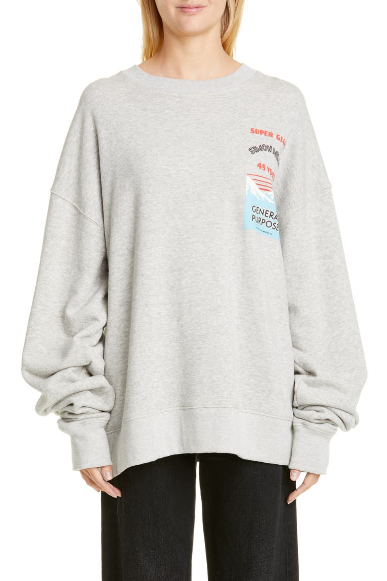 Rista Battery Print Cotton Sweatshirt, Main, color, GREY W/ BATTERY PRINT