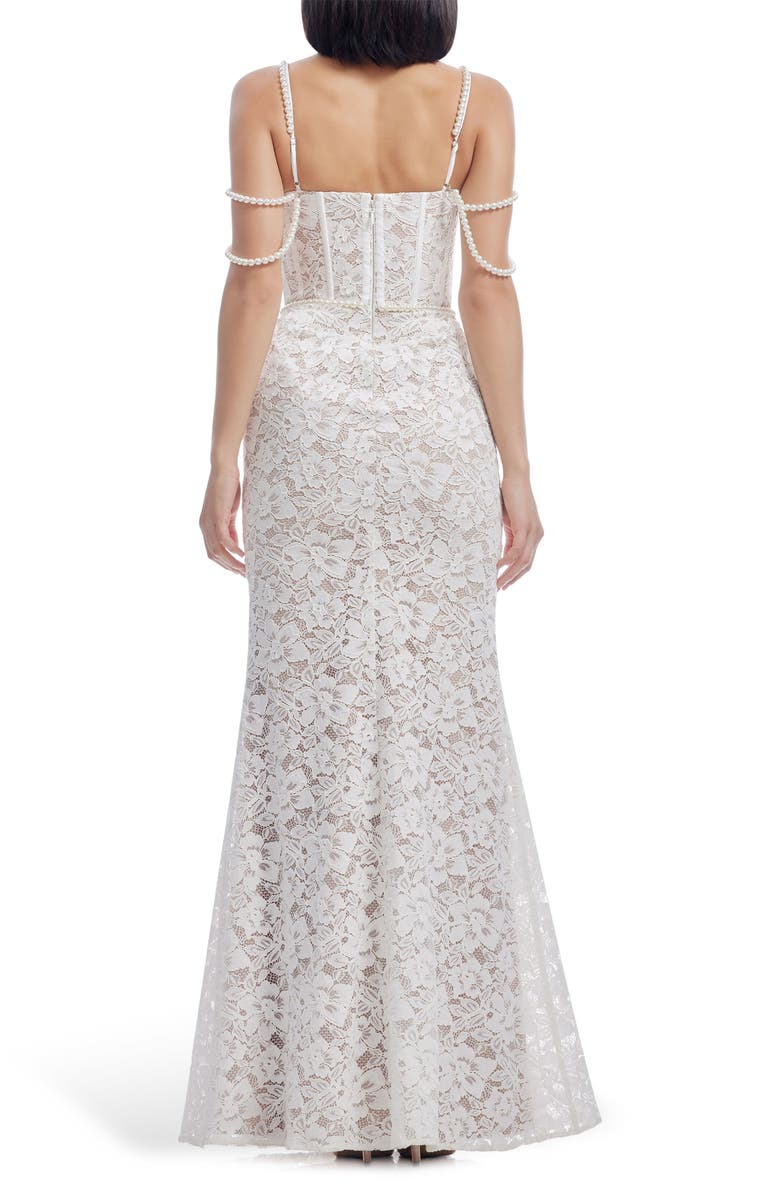Dress the Population Antoinette Faux Pearl Lace Mermaid Gown, Alternate, color, White-Beige