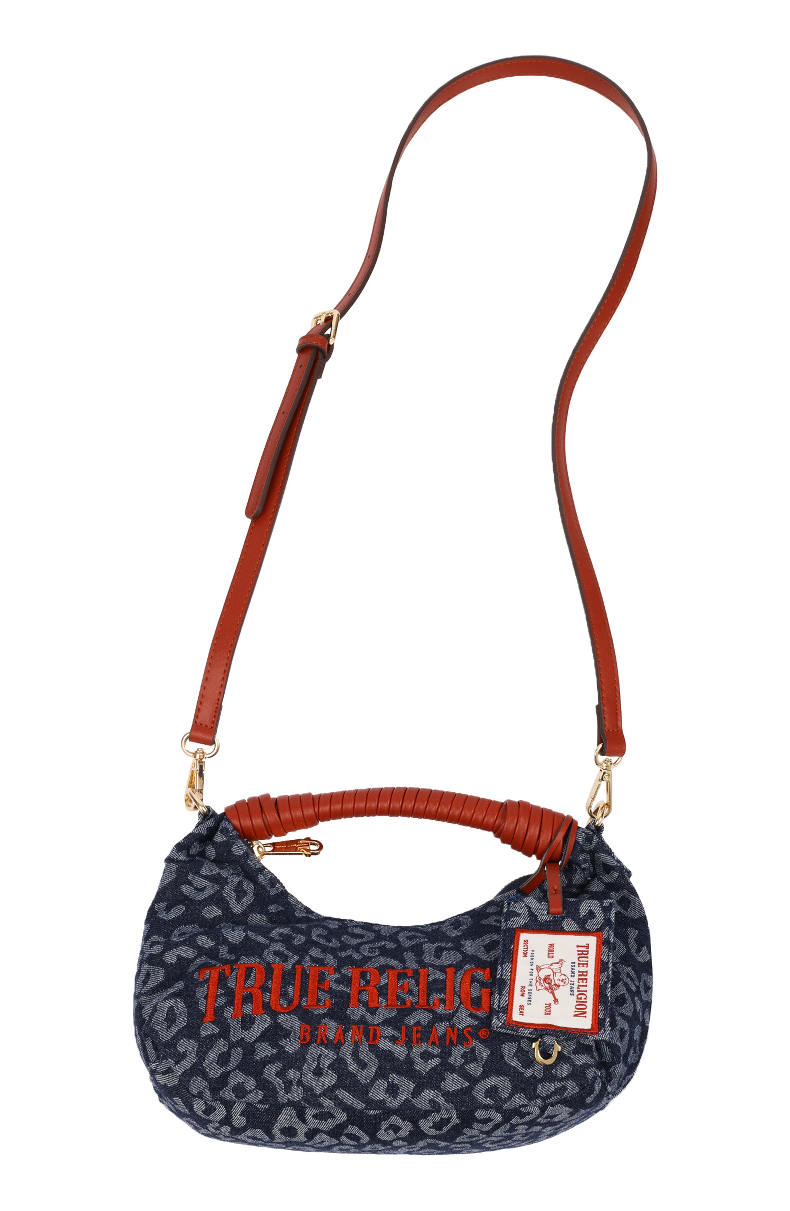 Leopard Print Denim Shoulder Bag, Alternate, color, RED