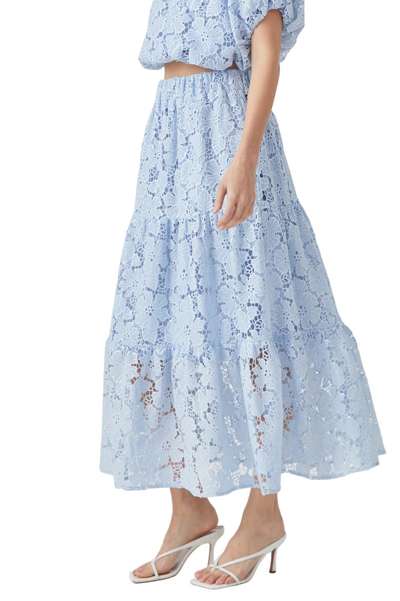 Tiered Sequin Lace Maxi Skirt, Alternate, color, POWDER BLUE