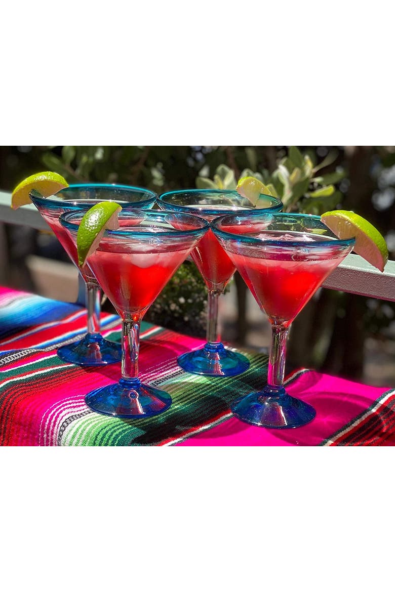 Modern Margarita Glasses - Martini Style - Set of 4, Alternate, color, Aqua Rim