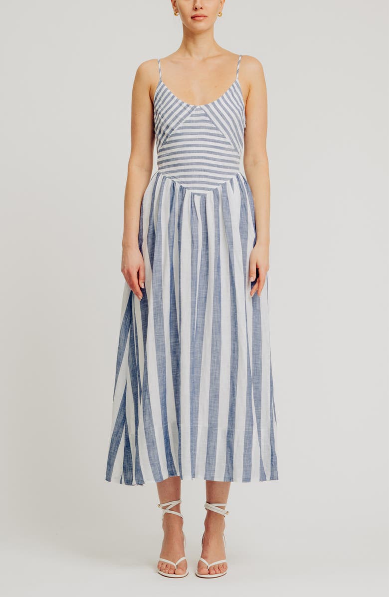 Torn by Ronny Kobo Melinda Stripe A-Line Dress, Main, color, Navy/ White
