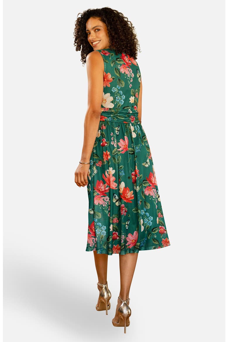 Floral Print Mesh Stretch Midi Dress, Alternate, color, Green