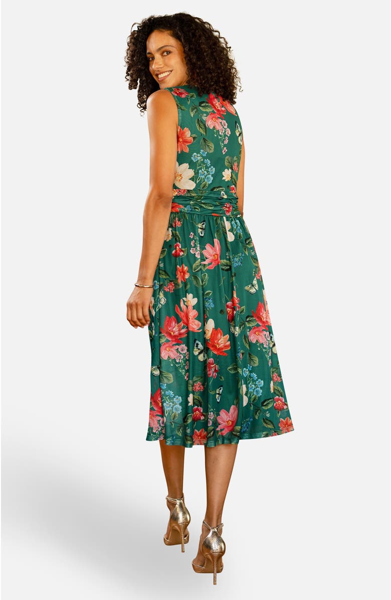 Yumi Floral Print Mesh Stretch Midi Dress, Alternate, color, Green