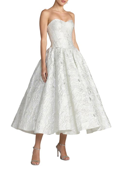 Brocade Strapless Dropwaist Midi Dress