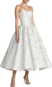 Mac Duggal Brocade Strapless Dropwaist Midi Dress