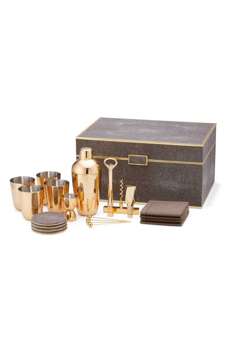 Aerin Classic Faux Sagreen Bar Tool Set, Main, color, Chocolate