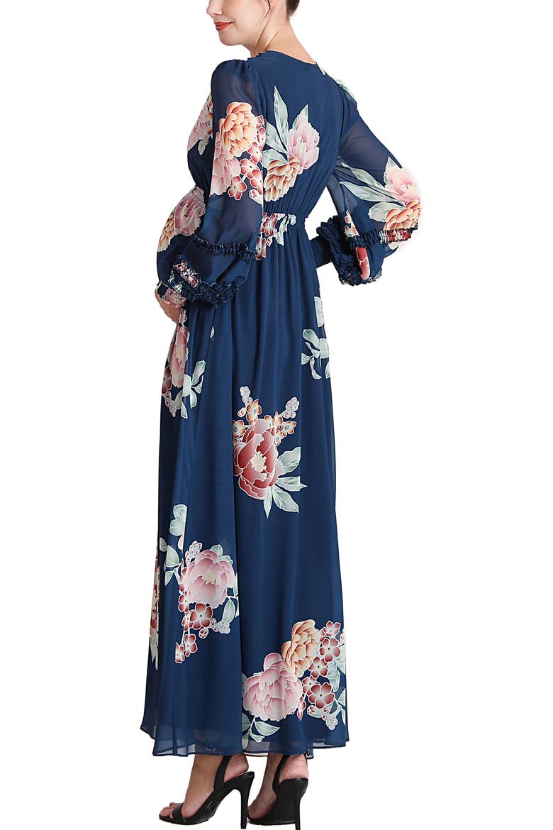 Adell Maternity Maxi Chiffon Dress, Alternate, color, Navy
